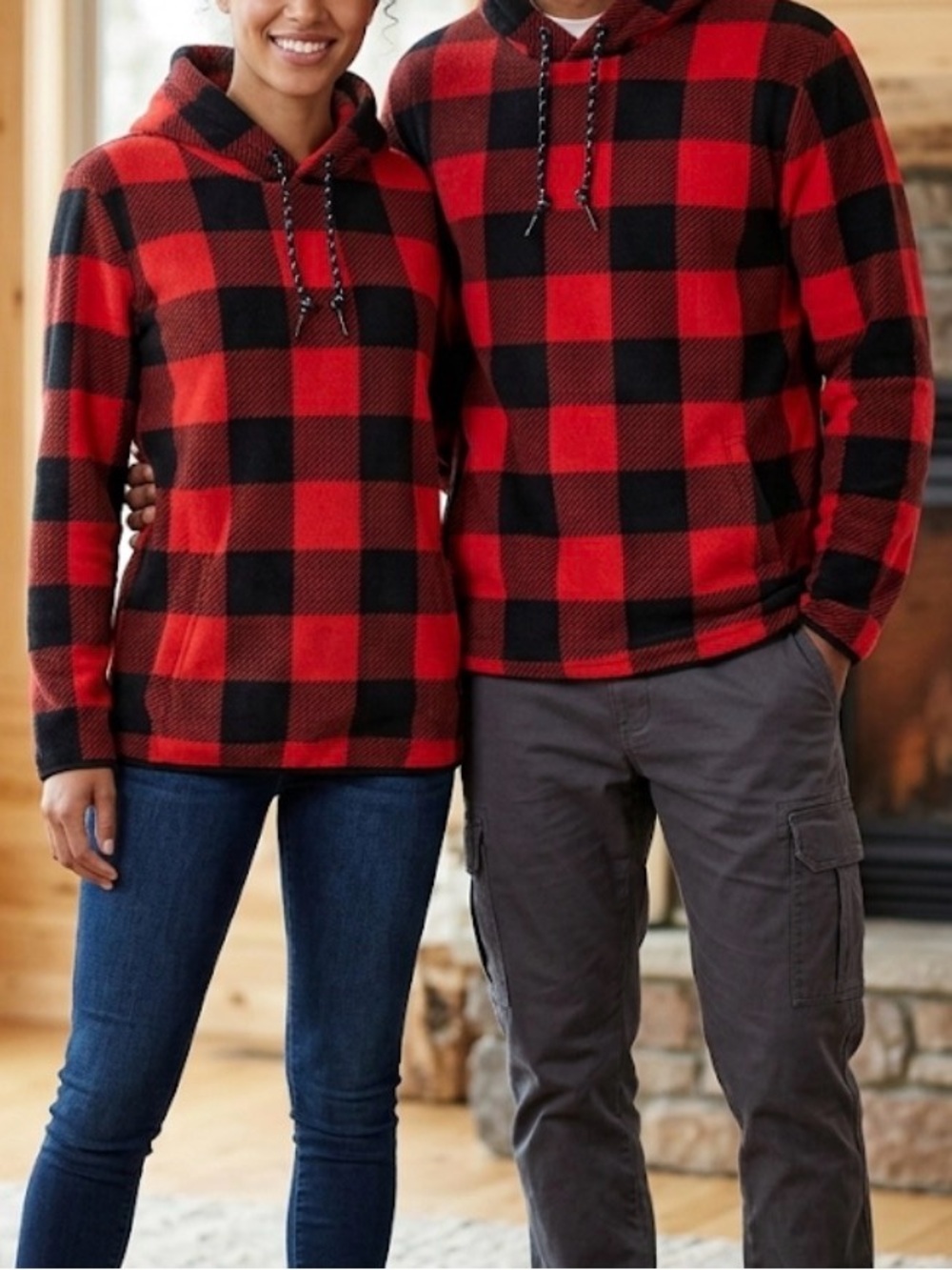Aeropostale Red & Black Buffalo Plaid Plush Fleece Pullover Hoodie Size Small